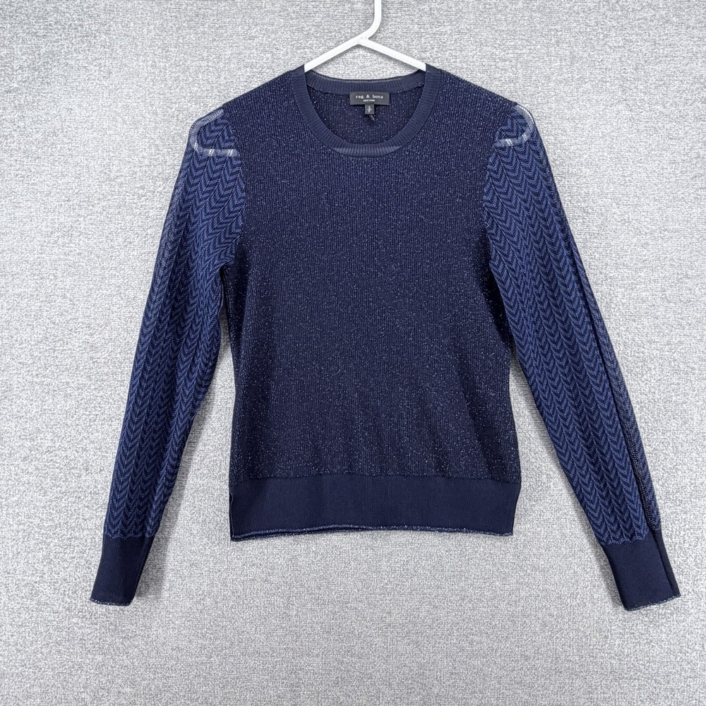 Rag & Bone Crew Neck Sweater Women Size Small Blue Casual Pullover Wool Blend